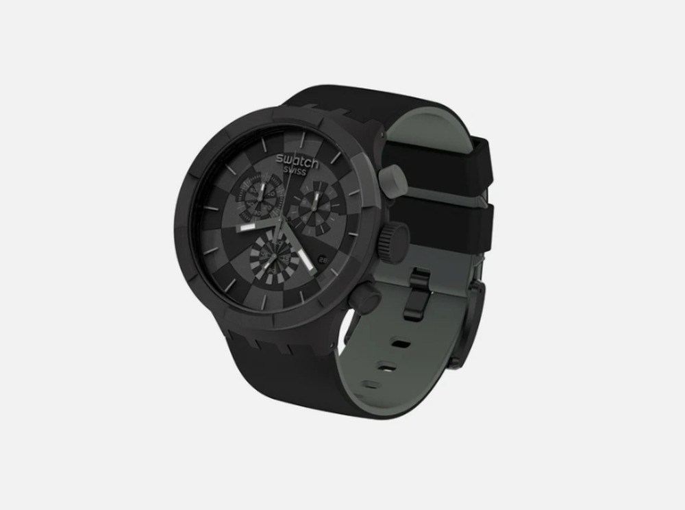 Swatch Big Bold Chrono 47mm Black Plastic Case with Silicone Black Strap NEW